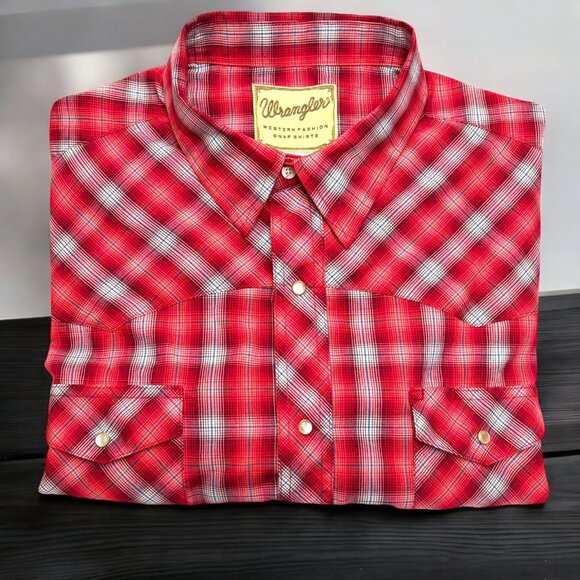 Wrangler Western Red Carmine Plaid Western Snap Short Sleeve‎ Shirt - Picture 1 of 8